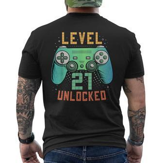 Level 21 Unlocked 21St Birthday Gamer 21 Year Old Male Men's T-shirt Back Print - Seseable