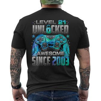 Level 21 Unlocked Awesome Since 2003 21St Birthday Gaming Men's T-shirt Back Print - Seseable