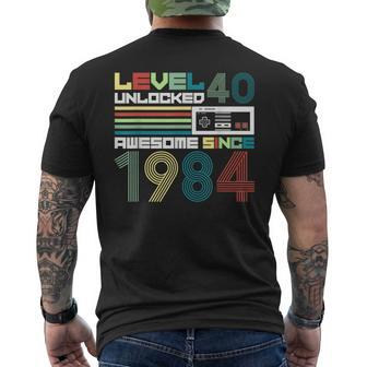 Level 40 Unlocked Since 1984 Video Gamer 40Th Birthday Men's T-shirt Back Print - Seseable