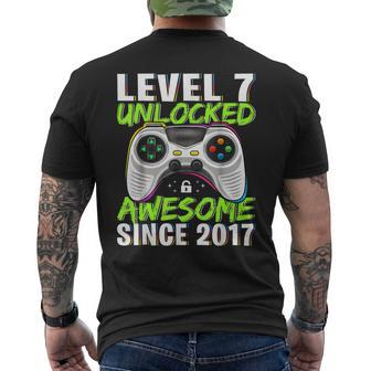 Level 7 Unlocked Awesome Since 2017 7Th Birthday Boys Men's T-shirt Back Print | Mazezy