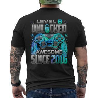 Level 8 Unlocked Awesome Since 2016 8Th Birthday Gaming Men's T-shirt Back Print | Mazezy