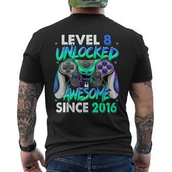 Level 8 Unlocked Awesome Since 2016 Gaming 8Th Birthday Men's T-shirt Back Print - Monsterry DE
