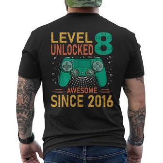 Level 8 Unlocked Birthday 8Th Birthday Gaming 8 Years Old Men's T-shirt Back Print - Seseable