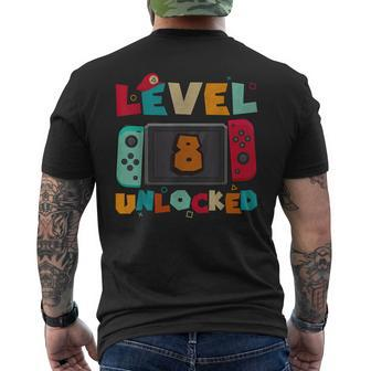 Level 8 Unlocked Gaming Birthday Boys Kid 8Th Birthday Gamer Men's T-shirt Back Print - Seseable