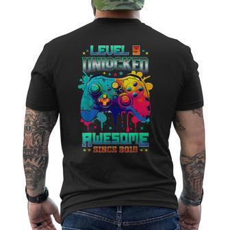 Level 9 Unlocked Gamer 9Th Birthday Awesome Since 2015 Men's T-shirt Back Print - Seseable