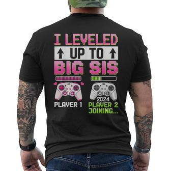 I Leveled Up To Big Sis 2024 Cute Pink Soon To Be Big Sister Men's T-shirt Back Print - Seseable