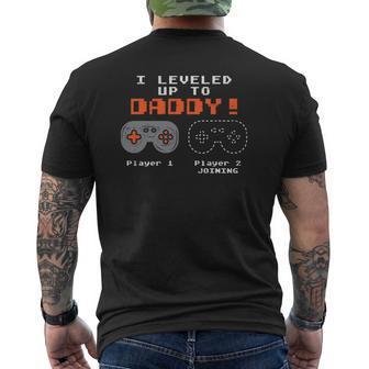 Leveled Up To Daddy Gamer Pregnancy Announcement Men Mens Back Print T-shirt | Mazezy