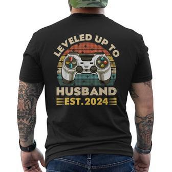 I Leveled Up To Husband Est 2024 Promoted To Hubby Groom Men's T-shirt Back Print - Seseable