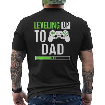 Leveling Up To Dad Gaming Baby Gender Reveal Announcement Mens Back Print T-shirt | Mazezy
