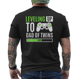 Leveling Up To Dad Of Twins Gaming Gender Reveal Celebration Mens Back Print T-shirt | Mazezy