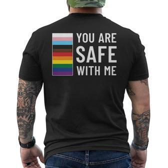 Lgbtq Pride Ally Pride Month Progress Pride Flag Equality Pride Parade You Are Safe With Me Safe Person Mens Back Print T-shirt - Thegiftio UK