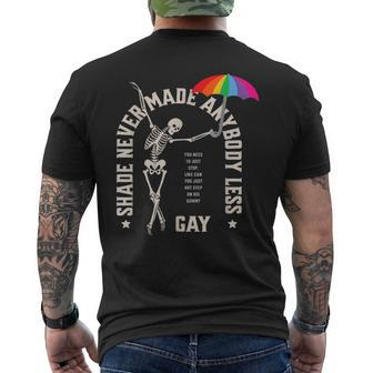 Lgbtq Pride Skeleton Dance Shade Never Made Anybody Less Gay Men's T-shirt Back Print - Monsterry UK