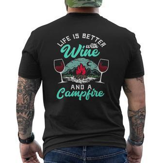 Life Is Better With Wine And Campfire Camper Wine Mens Back Print T-shirt - Thegiftio UK