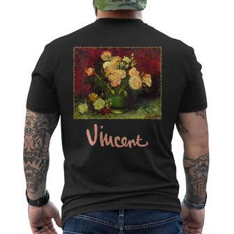 Still Life Bowl With Peonies And Roses By Vincent Van Gogh Men's T-shirt Back Print - Monsterry CA