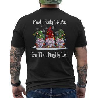 Most Likely To Be Naughty List Gnome Christmas Lights Mens Back Print T-shirt - Thegiftio UK