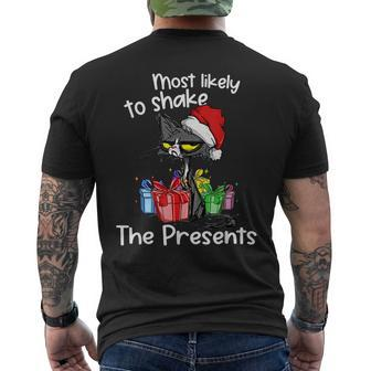 Most Likely To Shake The Presents Cat Xmas Lights Mens Back Print T-shirt | Seseable CA