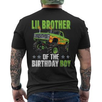 Lil Brother Of Birthday Boy Monster Truck Family Matching Men's T-shirt Back Print - Monsterry