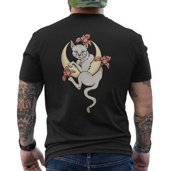 Lilie Flowers Celestial Cat In A Crescent Moon Men's T-shirt Back Print - Monsterry