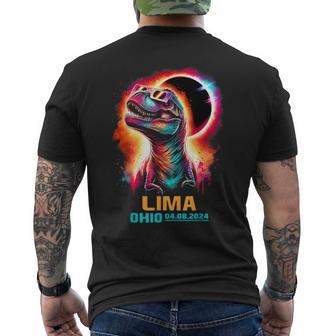 Lima Ohio Total Solar Eclipse 2024 T Rex Dinosaur Colorful Men's T-shirt Back Print | Mazezy