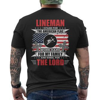 Lineman American Flag Lineman Men's T-shirt Back Print | Mazezy