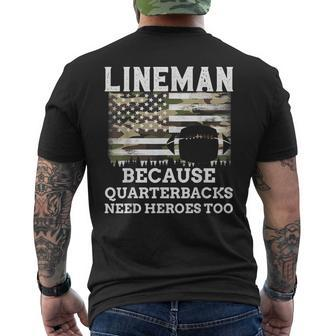 Lineman Football Patriotic American Flag Camouflage Men's T-shirt Back Print - Monsterry