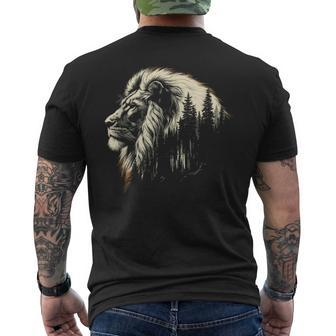 Lion Forest Graphic Vintage Lion King Illustration Animal Men's T-shirt Back Print - Seseable