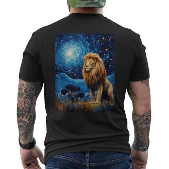 Lion Starry Night Van Gogh Style Graphic Men's T-shirt Back Print - Seseable