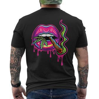 Lips Sexy Smoker Blunt Weed Th Marijuana Leaf 420 Men's T-shirt Back Print - Seseable