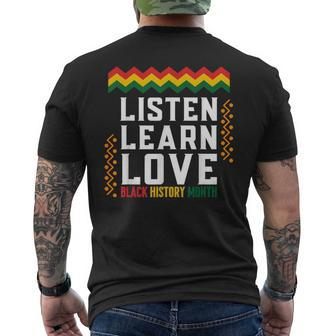 Listen Learn Love Black History Month African American Afro Men's T-shirt Back Print | Mazezy
