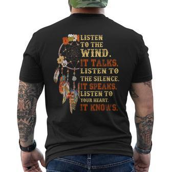 Listen To The Wind It Talks Native American Proverb Quotes Men's T-shirt Back Print - Monsterry