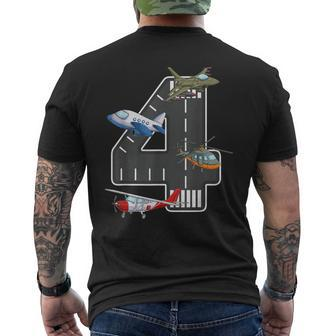 Little Pilot 4Th Birthday Party 4 Four Year Old Airplane Men's T-shirt Back Print - Seseable