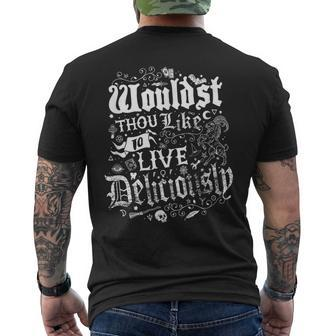 Live Deliciously Vintage Distressed Cottage Core Witch Men's T-shirt Back Print - Monsterry UK