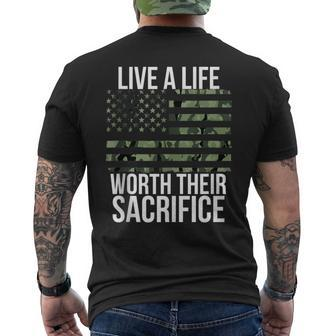 Live A Life Worth Their Sacrifice Veterans Day Military Men's T-shirt Back Print - Monsterry DE