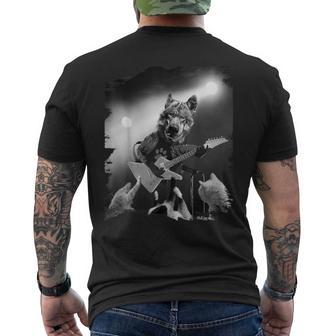 Lobo Rockstar Tocando Rock Guitarra Divertido Camiseta Hombre Estampado Espalda - Regaloses