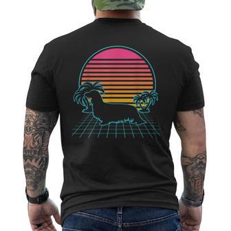 Long Haired Dachshund Vintage 80S Vaporwave Aesthetic Dog Men's T-shirt Back Print - Monsterry CA