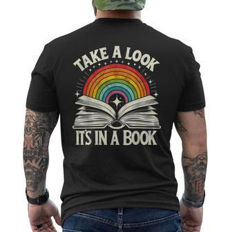 Take A Look A Book Vintage Reading Librarian Rainbow Men's T-shirt Back Print - Monsterry AU