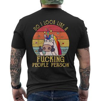 Do I Look Like A Fucking People Person Unicorn Vintage Men's T-shirt Back Print - Monsterry AU
