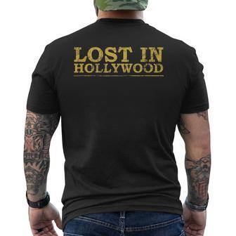 Lost In Hollywood Distressed Yellow Text Black Men's T-shirt Back Print - Monsterry