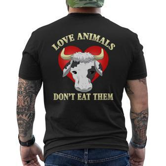 Love Animals Don't Eat Them Vegan Vegetarian Cow Face Men's T-shirt Back Print - Monsterry