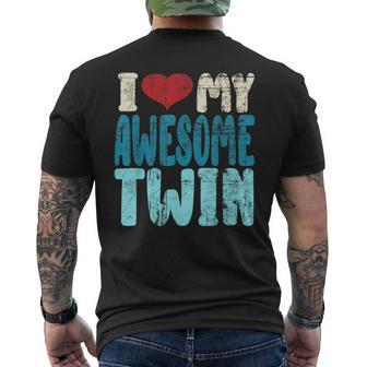 I Love My Awesome Twin Twins Brothers Matching Distressed Men's T-shirt Back Print - Monsterry
