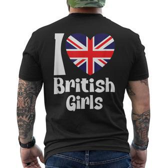 I Love British Girls With United Kingdom Heart Flag Men's T-shirt Back Print - Monsterry