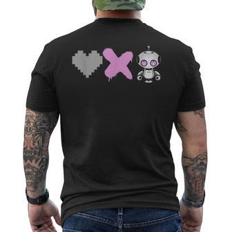 Love Death Robots Pink Pixel Heart X And Cute Robot Men's T-shirt Back Print - Monsterry