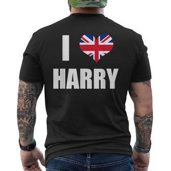 I Love Harry England Flag Heart Men's T-shirt Back Print - Monsterry CA