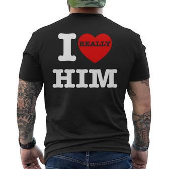 I Love Him I Heart Him Vintage For Couples Matching Men's T-shirt Back Print - Monsterry AU