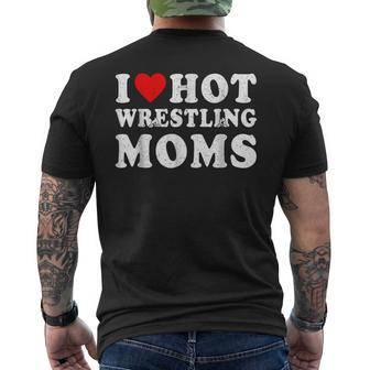 I Love Hot Wrestling Moms Cute Red Heart Love Moms Wrestler Men's T-shirt Back Print - Seseable