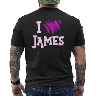 I Love James Boyfriend Husband Son Dad Pink Heart Mens Back Print T-shirt | Mazezy