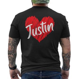 I Love Justin Heart Personalized Name Justin Men's T-shirt Back Print | Seseable FR