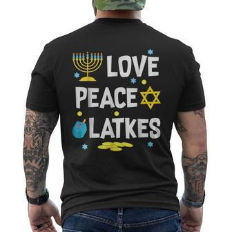 Love Peace Latkes Hanukkah Chanukah Jewish Men's T-shirt Back Print - Monsterry CA
