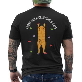 I Love Rock Climbing & Cats Cute Orange Kitty Feline Men's T-shirt Back Print | Mazezy