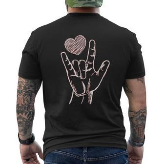 Love Sign Language Asl Heart Valentine's Day For Him Mens Back Print T-shirt | Seseable UK